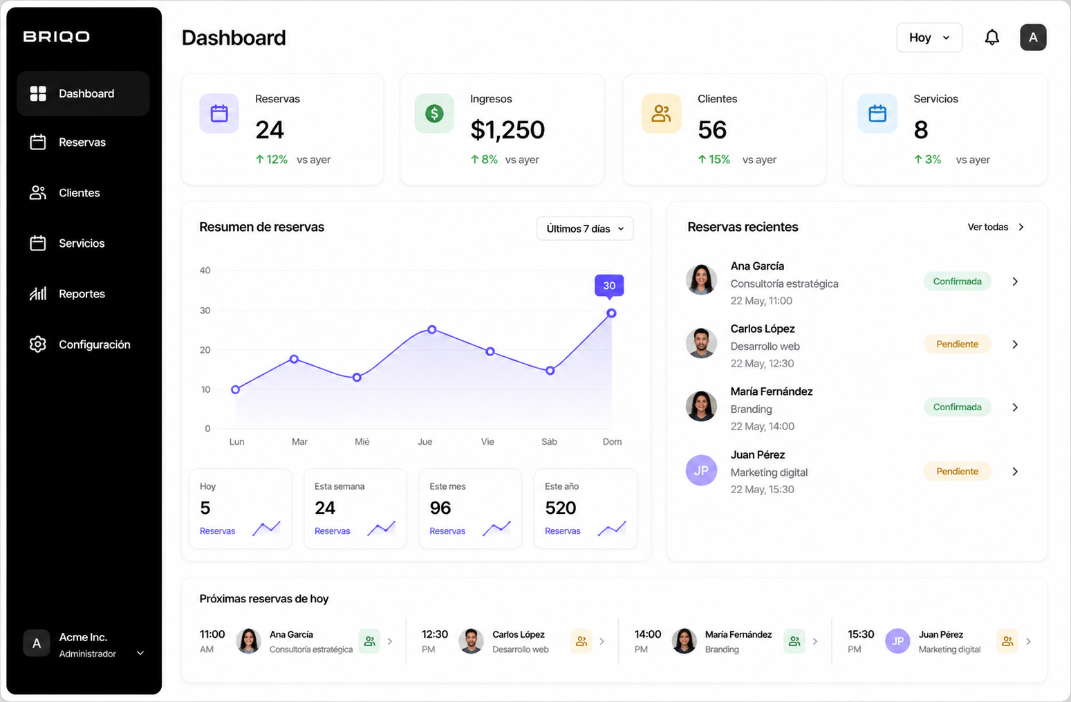 Mockup de dashboard hecho por Briqo